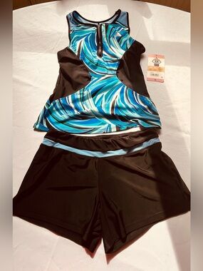 NWT ZeroXposur Size Small Black Blue Swimwear Top/Shorts Summer Vacay Resort